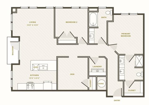 Floor plan for 3 beds, 2 baths, 1294 sqft